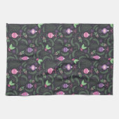 紫色のヴィンテージのクリスマスのオーナメントパターン キッチンタオル (横)