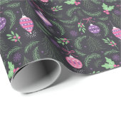 紫色のヴィンテージのクリスマスのオーナメントパターン ラッピングペーパー (ロールコーナー)