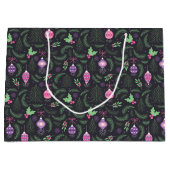 紫色のヴィンテージのクリスマスのオーナメントパターン ラージペーパーバッグ (正面)