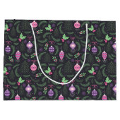 紫色のヴィンテージのクリスマスのオーナメントパターン ラージペーパーバッグ (裏面)