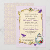 紫色のヴィンテージのフランスのな花嫁のお茶会 招待状 (正面/裏面)