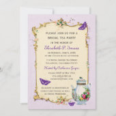 紫色のヴィンテージのフランスのな花嫁のお茶会 招待状 (正面)