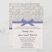 紫色のヴィンテージのレースおよび真珠の魅力の結婚式 招待状 (正面/裏面)