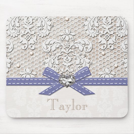 紫色のヴィンテージのレースおよび真珠 マウスパッド (正面)