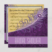 紫色のヴィンテージの孔雀のブライダルシャワー招待状 招待状 (正面/裏面)