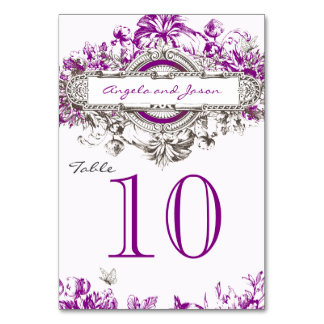 紫色のヴィンテージの花の結婚式のテーブル数カード テーブルナンバー