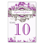 紫色のヴィンテージの花の結婚式のテーブル数カード テーブルナンバー (裏面)