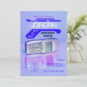 紫色のヴィンテージフォン未来的な誕生日 招待状 (スタンド正面)