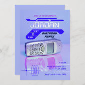 紫色のヴィンテージフォン未来的な誕生日 招待状 (正面/裏面)