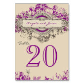 紫色のヴィンテージ結婚式のテーブル番号カード テーブルナンバー (裏面)