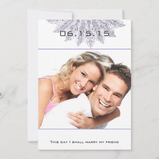 紫色のヴィンテージ羽羽ファンウェディング日付を保存 招待状 (裏面)