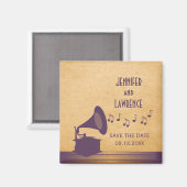 紫色のヴィンテージ蓄音機は日付磁石を保存 マグネット (正面/裏面)