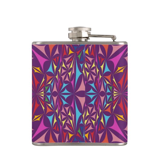 紫色の万華鏡のように千変万化するパターン華美パターン フラスク (裏面)