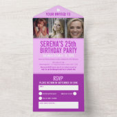 紫色の三カスタムつの写真25th誕生日パーティー オールインワン招待状 (内側)