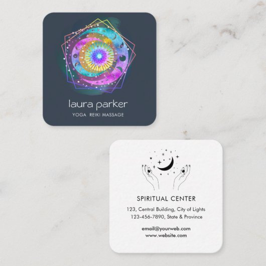 紫色の三日月の神秘的な蓮の目の天空 スクエア名刺 (正面/裏面)