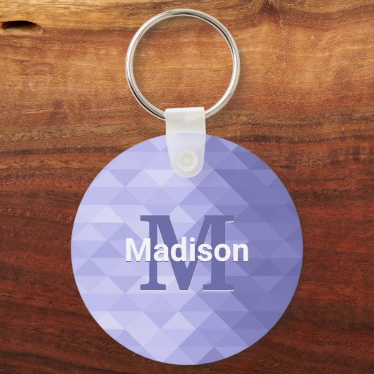 紫色の三角形のジオメトリ正方形モノグラム キーホルダー (正面)