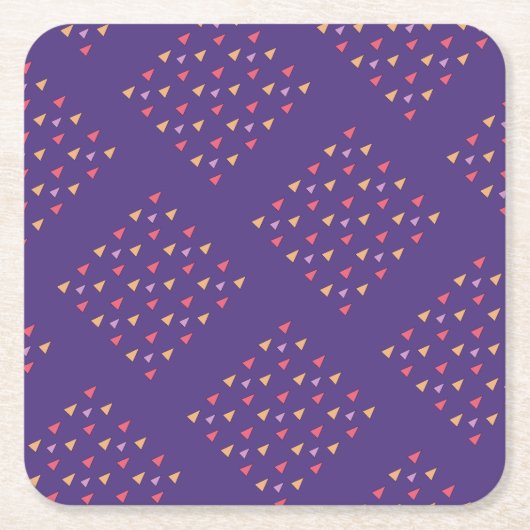 紫色の三角形の幾何学的パターン スクエアペーパーコースター (正面)