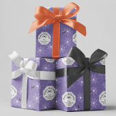 紫色の不気味なクモカスタムの家族の名前ハロウィーン ラッピングペーパー