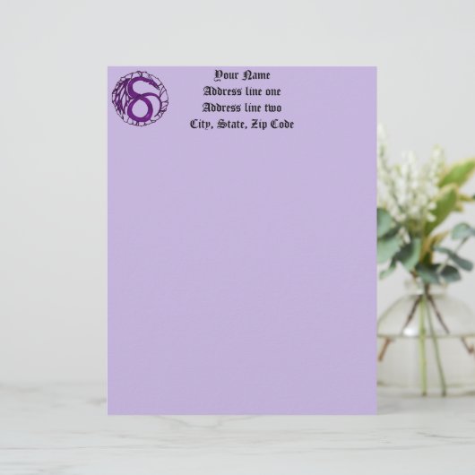 紫色の中世ドラゴンのファンタジーの入れ墨の芸術 レターヘッド (スタンド正面)