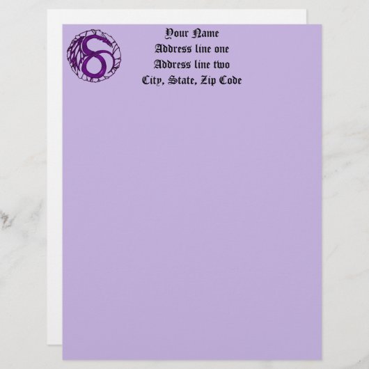 紫色の中世ドラゴンのファンタジーの入れ墨の芸術 レターヘッド (正面/裏面)