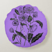 紫色の丸い枕ポピーの花 – カスタム色 ラウンドクッション (裏面)