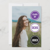 紫色の丸の写真卒業 招待状 (正面)