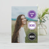 紫色の丸の写真卒業 招待状 (スタンド正面)