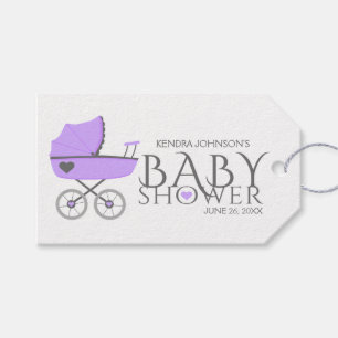 紫色の乳母車の女の子のベビーシャワー ギフトタグ