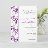 紫色の二重ハートの渦巻の結婚式招待状 招待状 (スタンド正面)