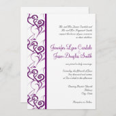 紫色の二重ハートの渦巻の結婚式招待状 招待状 (正面/裏面)