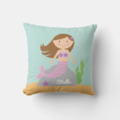 紫色の人魚およびヒトデの枕 クッション (正面)