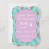 紫色の人魚のパーティーの誕生日の招待 招待状 (正面)