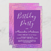 紫色の人魚の大人または子任意の年齢誕生日 招待状 (正面/裏面)