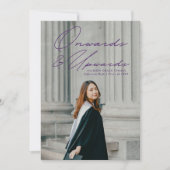 紫色の以降と上向き2写真卒業 案内状 (正面)