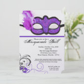 紫色の仮装ボールマスクコスチュームのハロウィーンパーツ 招待状 (スタンド正面)