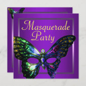 紫色の仮面舞踏会のパーティの招待状 招待状 (正面/裏面)