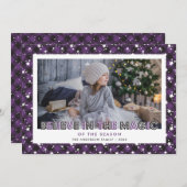 紫色の信じ魔法写真クリスマスカード シーズンカード (正面/裏面)