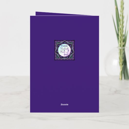 紫色の傘とハート.7誕生日カード カード (裏面)