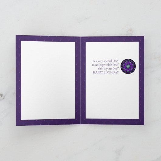 紫色の傘とハート.7誕生日カード カード (内部)