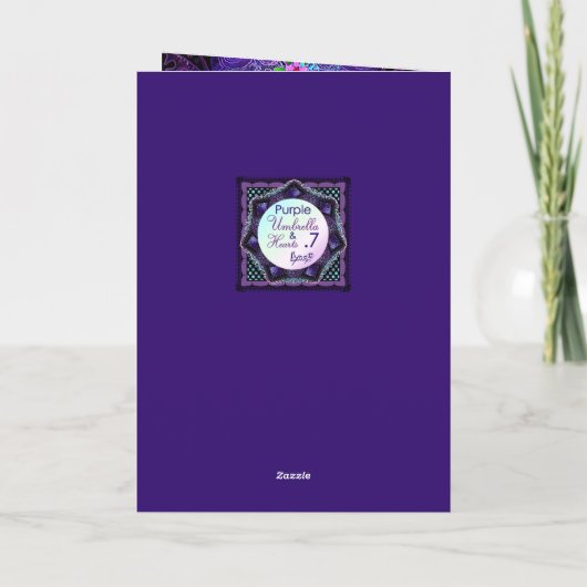 紫色の傘とハート.7誕生日カード カード (裏面)