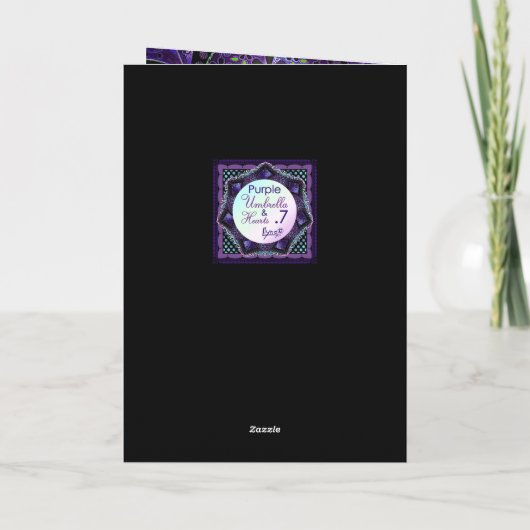 紫色の傘とハート.7誕生日カード カード (裏面)
