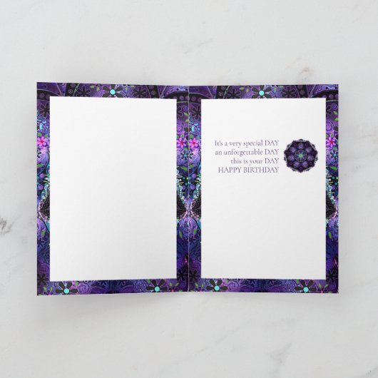 紫色の傘とハート.7誕生日カード カード (内部)