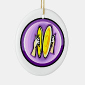 紫色の円の衝突のシンバルを演奏する2つの手 セラミックオーナメント (右)