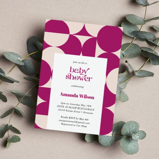 紫色の円ホタテ半世紀の赤ちゃんシャワー 招待状