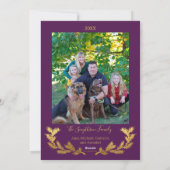 紫色の写真のクリスマスに金箔コラージュ シーズンカード (裏面)