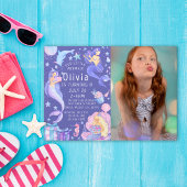 紫色の写真の私たちの小さな人魚のすべての年齢誕生日 招待状