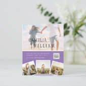 紫色の写真の結婚式の招待QRコード救日付 (スタンド正面)