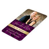 紫色の写真の結婚式の日付の保存招待状 マグネット (左側)