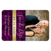 紫色の写真の結婚式の日付の保存招待状 マグネット (横)