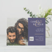 紫色の写真の結婚式QRコードを招待救日 招待状 (スタンド正面)